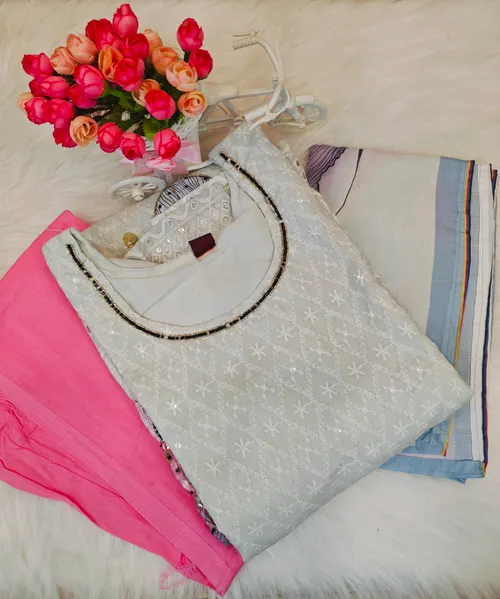 PREMIUM WHITE WITH PINK KURTI SET KS25
